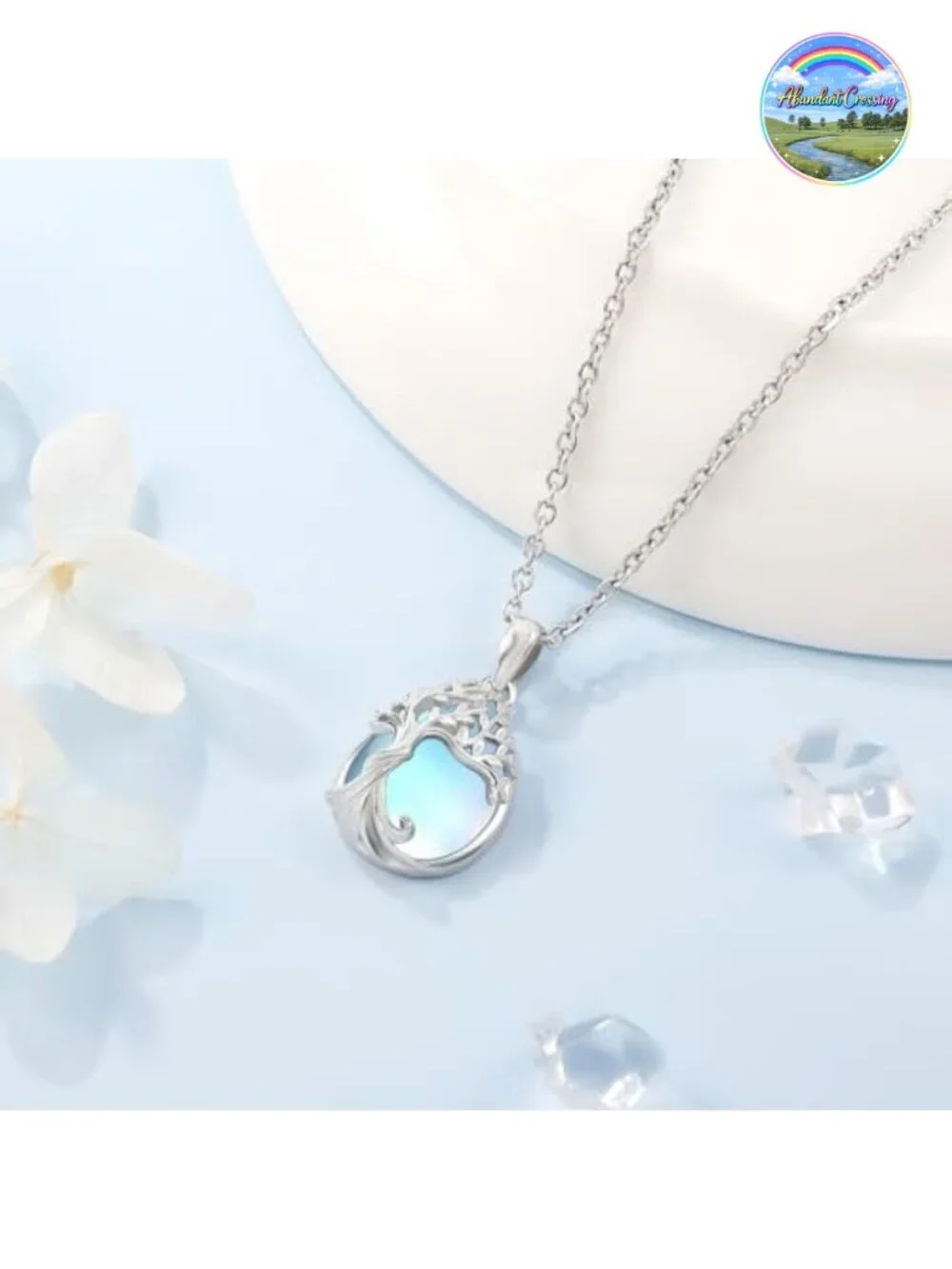 Sterling Silver Tree of Life Pendant Necklace with Moonstone, Hypoallergenic